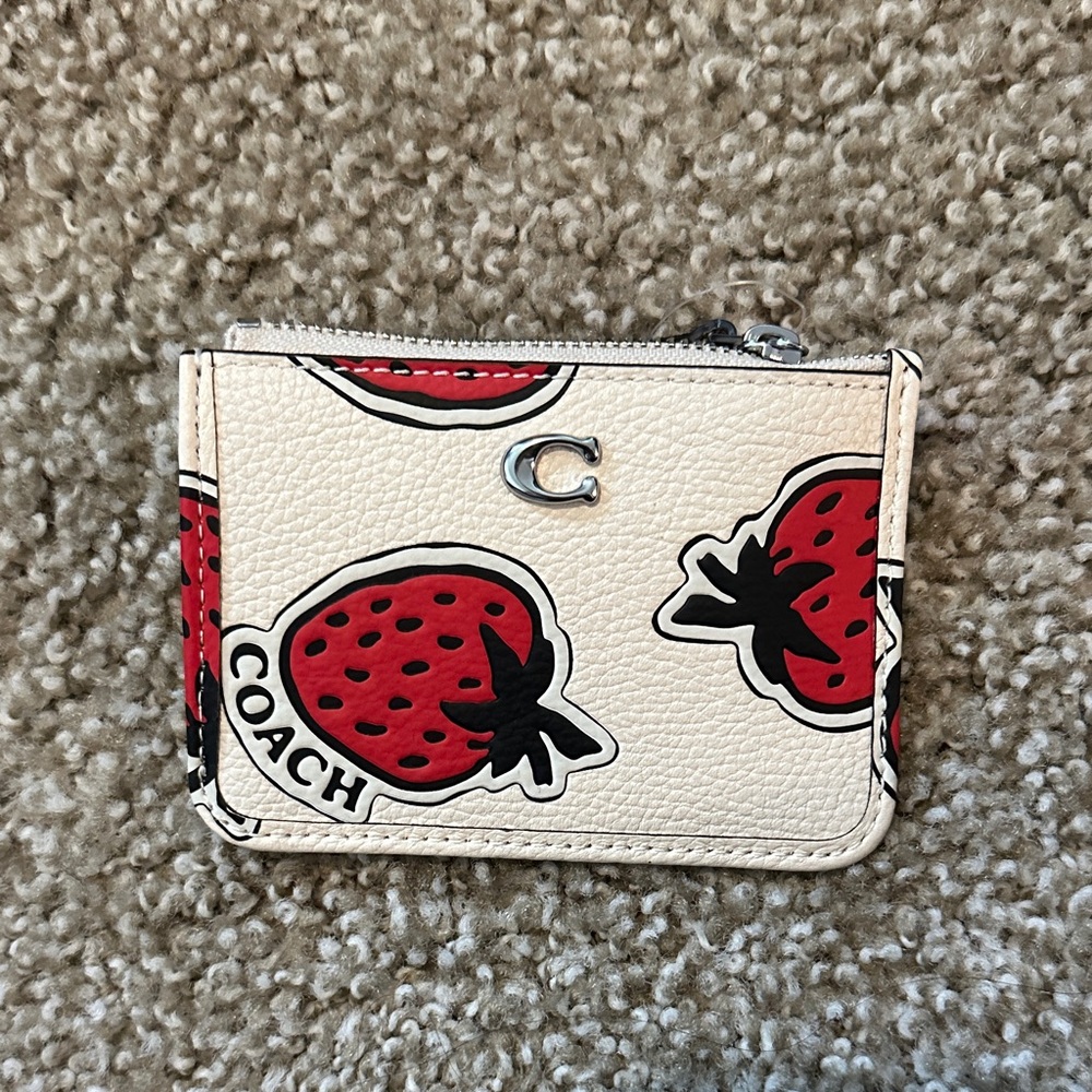 Coach Red Strawberry Print Card Case